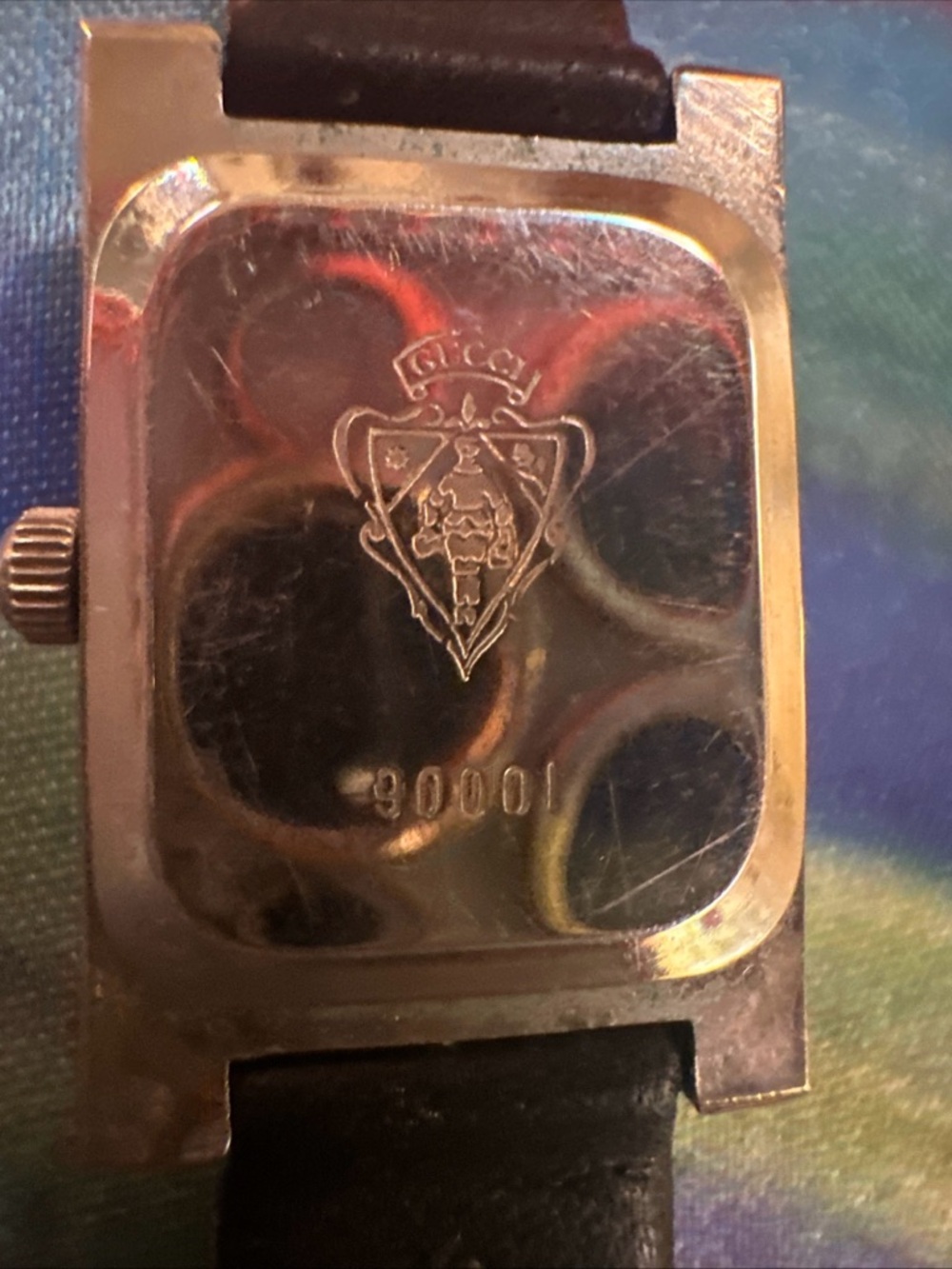 Gucci Black Dial Silver-Tone Rectangular Watch with Black Leather Strap - Picture 8 of 9